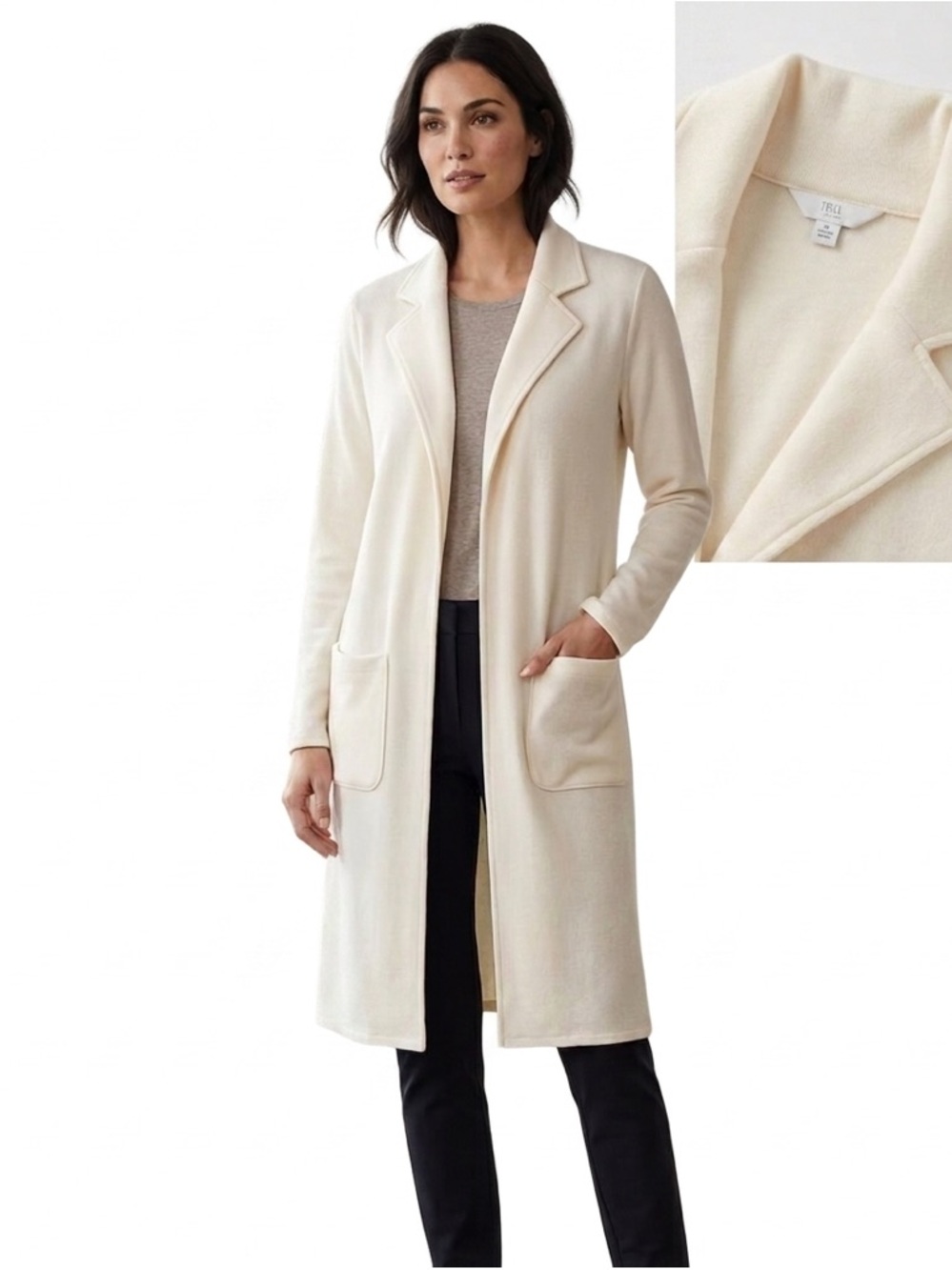 Time and Tru Minimalist Longline Cream Cardigan Coat Quiet Luxury Style